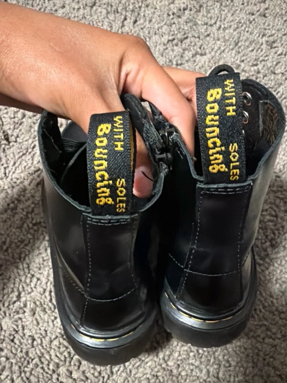 Dr. Martens Black Leather Lace-Up Boots with Yellow Stitching